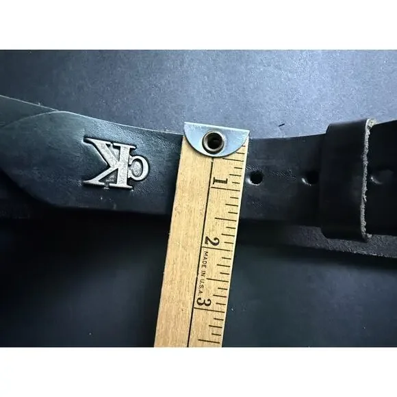 Vtg, Calvin Klein Womens Leather Belt Logo Black Made In Italy Large Casual Y2K